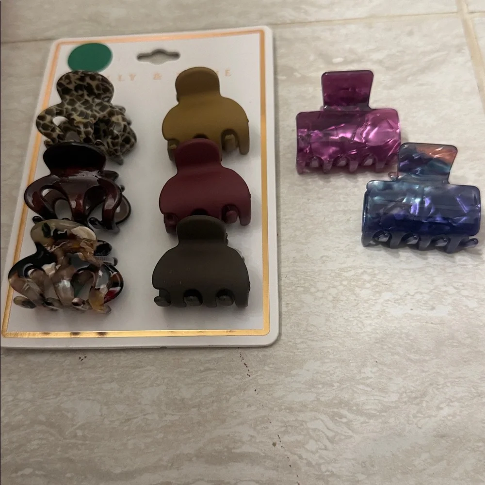 Kelly & Katie Kids Metallic Purple and Pink + Mixed Print Mini Claw Clip Set